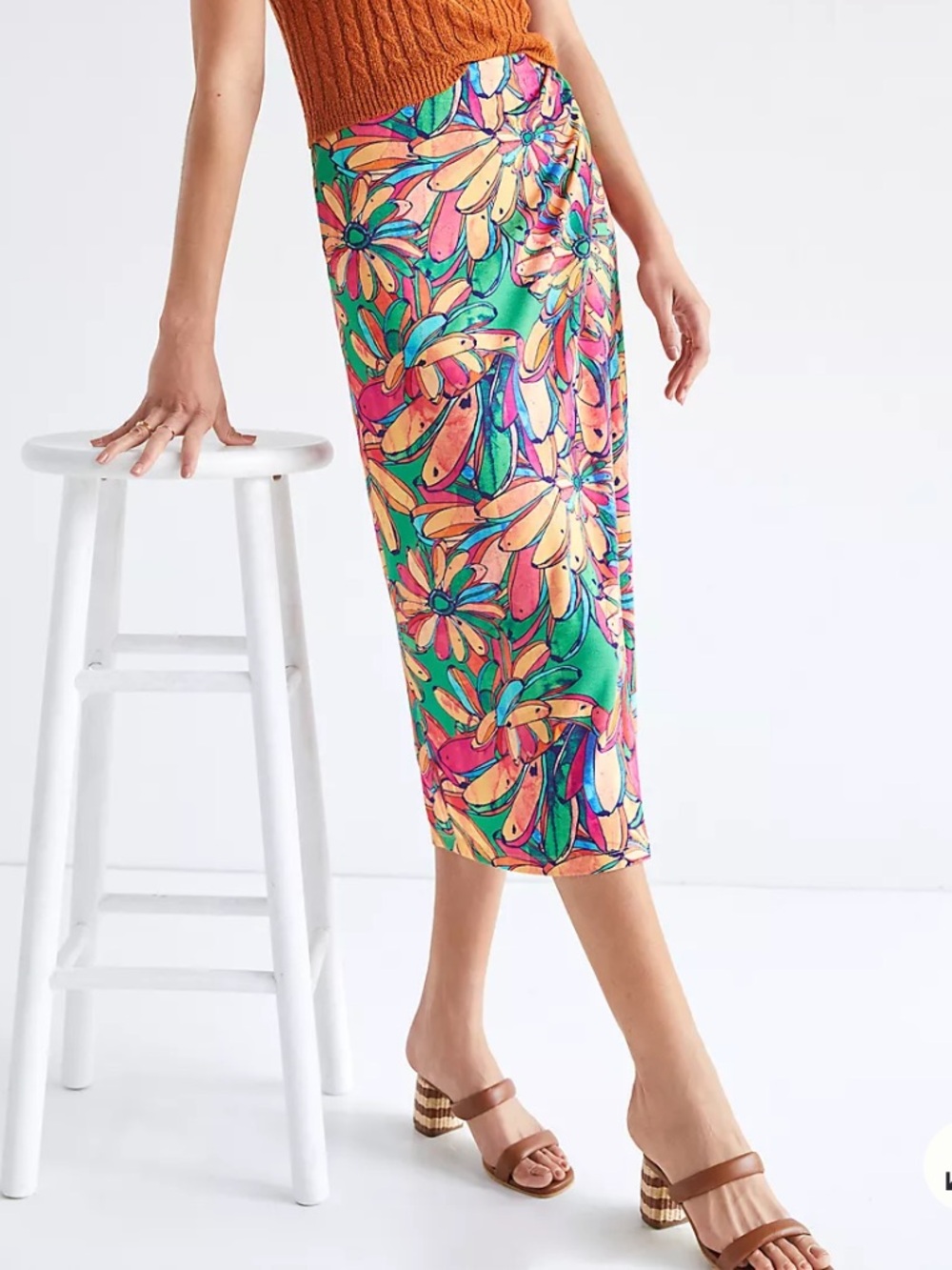 Farm Rio Getaway Faux Wrap Midi Skirt Size Medium Pull On Elastic Waist Tropical